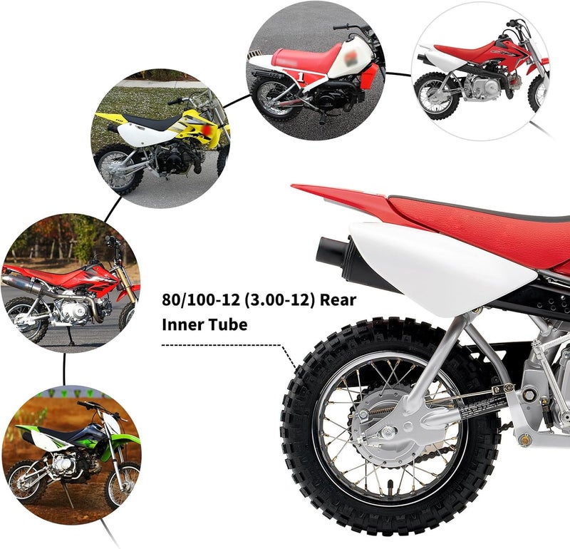 FVRITO 2.75 3.00-12 3.00X12 80/100-12 Inner Tube for XR CRF 50 70 KLX 110 KX60 DRZ110 DS80 JR80 RM50 RM60 TTR90 110E PW80 90-125cc Off Road Motocross Pit Dirt Bike 2 Pack - Image 5